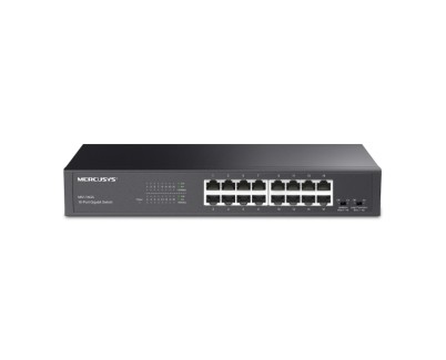 Mercusys MS116GS Switch 16 Puertos Gigabit RJ45 10/100/1000Mbps con Auto-Negociacion - Plug & Play - Montaje Escritorio o Rack - Color Negro