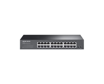 Mercusys MS124GS Switch 24 Puertos Gigabit RJ45 10/100/1000Mbps con Auto-Negociacion - Plug & Play - Montaje Escritorio o Rack - Color Negro
