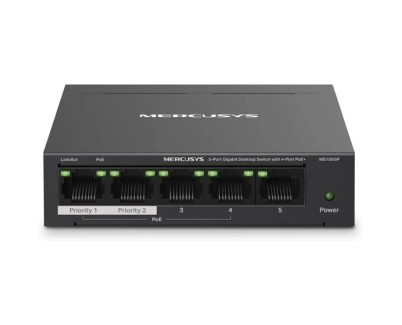 Mercusys Switch 5 Puertos Gigabit RJ45 10/100/1000Mbps - 4 Puertos PoE - Dise&ntilde;o Compacto - Plug & Play - Carcasa de Metal