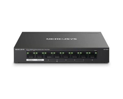 Mercusys Switch 8 Puertos Gigabit RJ45 10/100/1000Mbps - 7 Puertos PoE - Dise&ntilde;o Compacto - Plug & Play - Carcasa de Metal