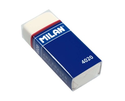 Milan 4020 Goma de Borrar Rectangular - Miga de Pan - Suave Caucho Sintetico - Faja de Carton Azul - Envuelta Individualmente - Color Blanco