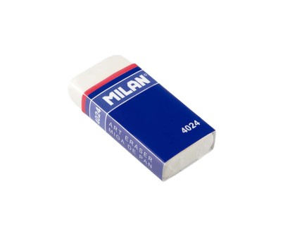Milan 4024 Goma de Borrar Rectangular - Miga de Pan Flexible - Caucho Sintetico - Faja de Carton Azul - Envuelta Individualmente - Color Blanco