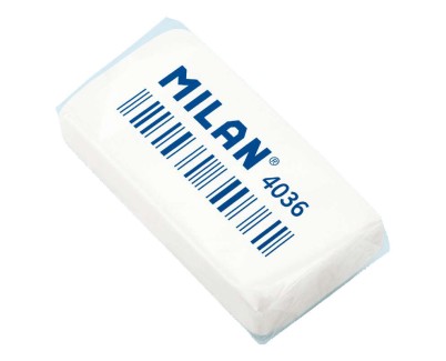 Milan 4036 Goma de Borrar Rectangular - Miga de Pan - Caucho Sintetico - Envuelta Individualmente - Color Blanco