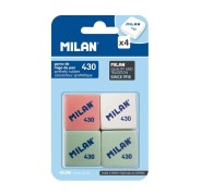 Milan 430 Pack de 4 Gomas de Borrar Cuadradas - Miga de Pan - Suave Caucho Sintetico - Colores Surtidos