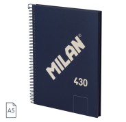 Milan 430 Since 1918 Cuaderno A5 con Espiral - Hojas Blancas - 80 Hojas de 95g - Tapa Dura - Color Azul