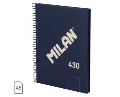 Milan 430 Since 1918 Cuaderno A5 con Espiral - Hojas Blancas - 80 Hojas de 95g - Tapa Dura - Color Azul