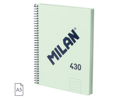 Milan 430 Since 1918 Cuaderno A5 con Espiral - Papel a Lineas de 7mm - 80 Hojas de 95g - Tapa Dura - Color Menta