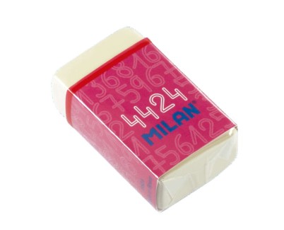 Milan 4424 Goma de Borrar Rectangular - Miga de Pan - Suave Caucho Sintetico - Faja de Carton de Colores - Color Blanco