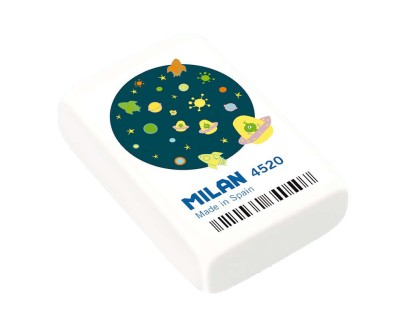 Milan 4520 Goma de Borrar Rectangular - Miga de Pan - Caucho Sintetico - Color Blanco - Envueltas Individualmente - Dibujos Infantiles Surtidos