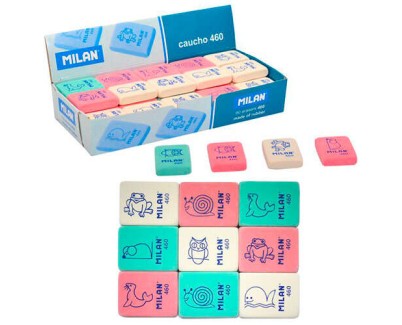 Milan 460 Goma de Borrar Rectangular Flexible - Miga de Pan - Caucho Sintetico - Dibujos Infantiles - Colores Surtidos