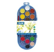Milan 80022 Estuche de 22 Acuarelas Ø30 mm + Pincel  Serie 101 - Mezclable - Colores Surtidos