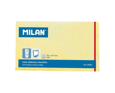 Milan Bloc de 100 Notas Adhesivas - Removibles - 76mm x 127mm - Color Amarillo Claro