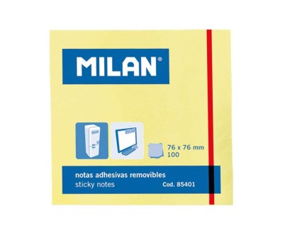 Milan Bloc de 100 Notas Adhesivas - Removibles - 76mm x 76mm - Color Amarillo Claro