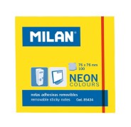 Milan Bloc de 100 Notas Adhesivas - Removibles - 76mm x 76mm - Color Amarillo Neon