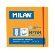 Milan Bloc de 100 Notas Adhesivas - Removibles - 76mm x 76mm - Color Naranja Neon
