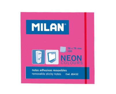 Milan Bloc de 100 Notas Adhesivas - Removibles - 76mm x 76mm - Color Rosa Neon
