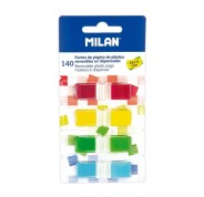 Milan Bloc de 140 Puntos de Pagina de Colores Transparentes - Plastico - Removibles - Medidas 45mm x 12mm - Colores Surtidos