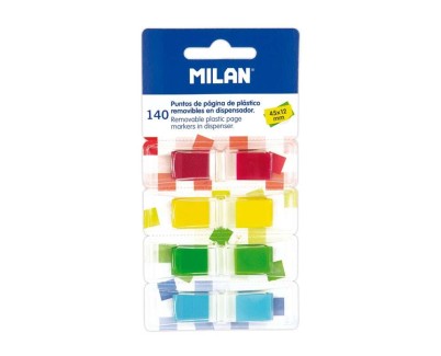 Milan Bloc de 140 Puntos de Pagina de Colores Transparentes - Plastico - Removibles - Medidas 45mm x 12mm - Colores Surtidos