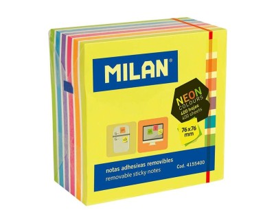 Milan Bloc de 400 Notas Adhesivas Neon - Removibles - 76mm x 76mm - Colores Surtidos