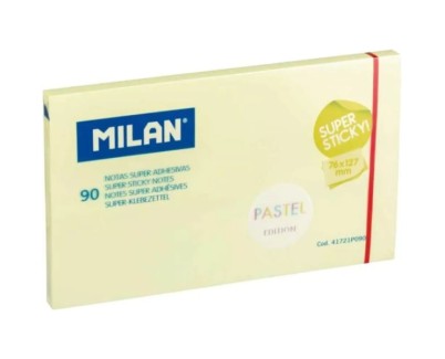 Milan Bloc de 90 Notas Super Adhesivas - Removibles - Mayor Permanencia - 76mm x 127mm - Color Amarillo Pastel