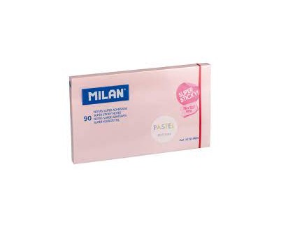 Milan Bloc de 90 Notas Super Adhesivas - Removibles - Mayor Permanencia - 76mm x 127mm - Color Rosa Pastel
