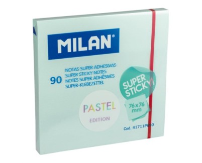 Milan Bloc de 90 Notas Super Adhesivas - Removibles - Mayor Permanencia - 76mm x 76mm - Color Azul Pastel