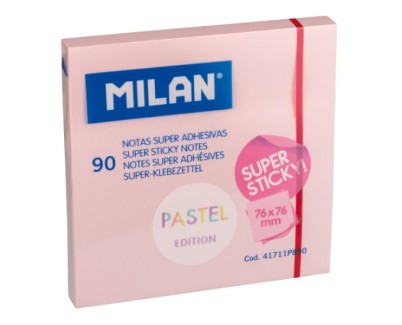 Milan Bloc de 90 Notas Super Adhesivas - Removibles - Mayor Permanencia - 76mm x 76mm - Color Rosa Pastel