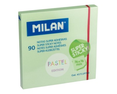 Milan Bloc de 90 Notas Super Adhesivas - Removibles - Mayor Permanencia - 76mm x 76mm - Color Verde Pastel