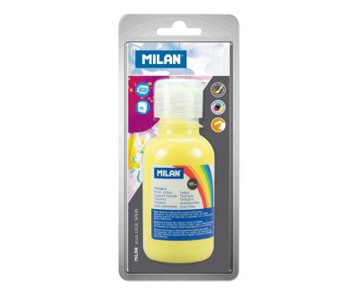 Milan Botella de Tempera 125 ml - Tapon Dosificador - Secado Rapido - Mezclable - Color Amarillo Limon