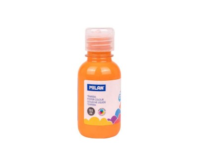 Milan Botella de Tempera 125ml - Tapon Dosificador - Secado Rapido - Mezclable - Color Naranja