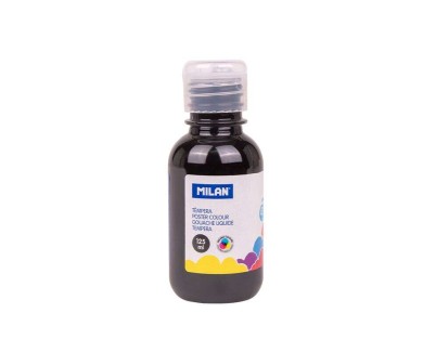 Milan Botella de Tempera 125ml - Tapon Dosificador - Secado Rapido - Mezclable - Color Negro