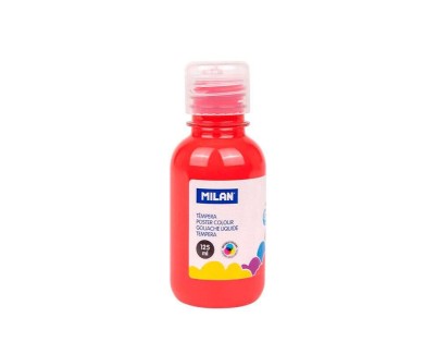 Milan Botella de Tempera 125ml - Tapon Dosificador - Secado Rapido - Mezclable - Color Rojo