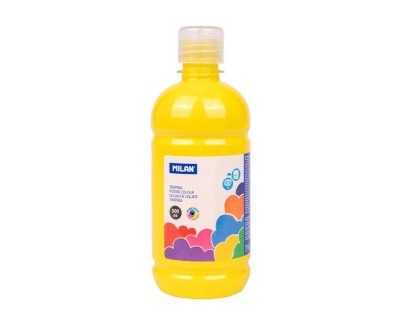 Milan Botella de Tempera 500ml - Tapon Dosificador - Secado Rapido - Mezclable - Color Amarillo