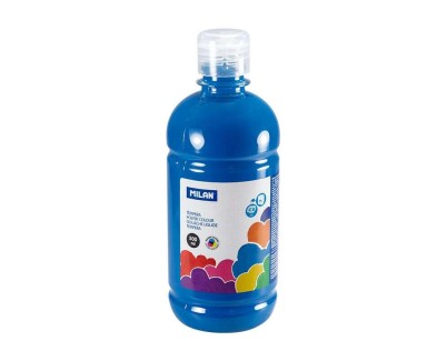 Milan Botella de Tempera 500ml - Tapon Dosificador - Secado Rapido - Mezclable - Color Azul Cyan