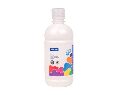 Milan Botella de Tempera 500ml - Tapon Dosificador - Secado Rapido - Mezclable - Color Blanco