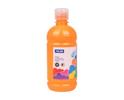 Milan Botella de Tempera 500ml - Tapon Dosificador - Secado Rapido - Mezclable - Color Naranja