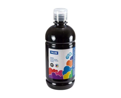 Milan Botella de Tempera 500ml - Tapon Dosificador - Secado Rapido - Mezclable - Color Negro