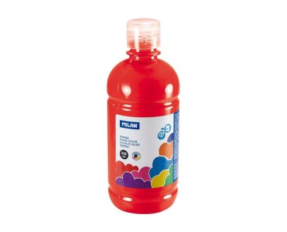 Milan Botella de Tempera 500ml - Tapon Dosificador - Secado Rapido - Mezclable - Color Rojo