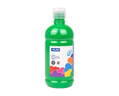 Milan Botella de Tempera 500ml - Tapon Dosificador - Secado Rapido - Mezclable - Color Verde Claro