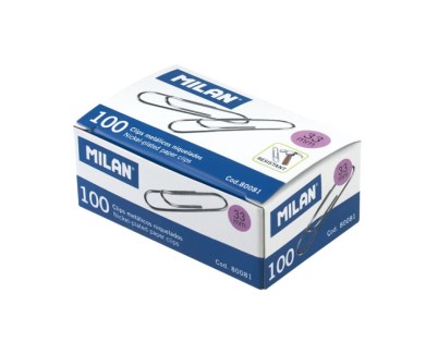 Milan Caja de 100 Clips Labiados Niquelados 33mm