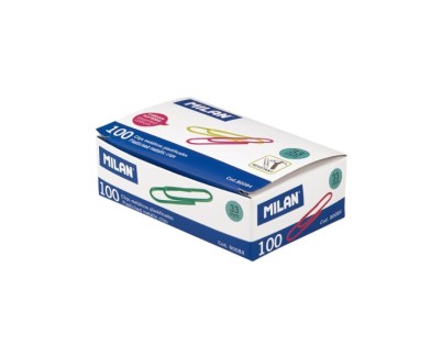 Milan Caja de 100 Clips Metalicos Plastificados 33mm - Colores Surtidos