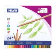 Milan Caja Metalica con 24 Lapices Hexagonales de Colores - Mina 3.5mm - Trazo Uniforme - Resistente a la Rotura - Colores Surtidos