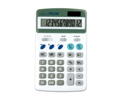Milan Calculadora 12 Digitos - 3 Teclas de Memoria - Raiz Cuadrada y Calculo de Margenes - Apagado Automatico - Color Blanco