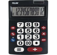 Milan Calculadora 12 Digitos Extra Grande - Teclas Grandes - Tecla Rectificacion Entrada de Datos - Apagado Automatico - Color Negro