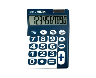 Milan Calculadora de Sobremesa 10 Digitos - Teclas Grandes - Apagado Automatico - Color Azul y Blanco