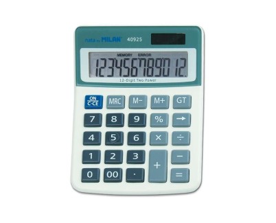 Milan Calculadora de Sobremesa 12 Digitos - 3 Teclas de Memoria - Apagado Automatico - Color Blanco/Azul