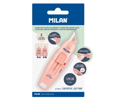 Milan Coleccion 430 Cutter de Hoja Ceramica Reemplazable - Cuchilla con Protector - Bloqueo de Seguridad - Color Rosa