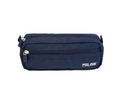Milan Coleccion 430 Estuche Portatodo Rectangular 2 Compartimentos - Tejido Resistente a las Roturas y Rasgaduras - Medidas 21x8,5x6,1cm - Color Azul Oscuro