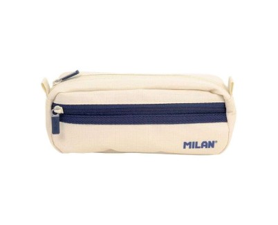 Milan Coleccion 430 Estuche Portatodo Rectangular 2 Compartimentos - Tejido Resistente a las Roturas y Rasgaduras - Medidas 21x8,5x6,1cm - Color Beige