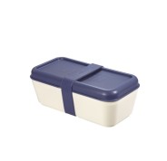 Milan Coleccion 430 Fiambrera Rectangular 0.75L - Apta para Microondas, Lavavajillas y Congelador - Libre de BPA - Divisor Interior Movil - Medidas 20x10x7,5cm - Color Blanco Crudo/Azul Marino